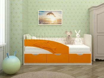 Дельфин-3 Кровать детская 3 ящика без ручек 1.6 Оранжевый глянец в Мирном - mirnyj.mebel54.com | фото