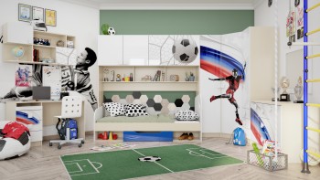 Детская комната Футбол ЧМ (Белый/Синий/корпус Клен) в Мирном - mirnyj.mebel54.com | фото