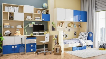 Детская комната Скай Люкс (Синий/Белый/корпус Клен) в Мирном - mirnyj.mebel54.com | фото