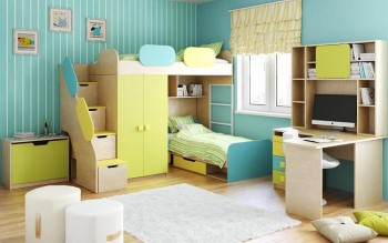 Детская комната Смайли (Желтый/Голубой/Зеленый/корпус Клен) в Мирном - mirnyj.mebel54.com | фото