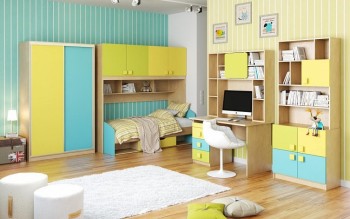 Детская комната Смайли (Желтый/Голубой/Зеленый/корпус Клен) в Мирном - mirnyj.mebel54.com | фото
