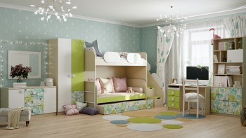 Детская комната Твит (Белый/Зеленый/корпус Клен) в Мирном - mirnyj.mebel54.com | фото
