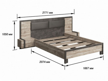 Клео Кровать 1600 с настилом (Дуб Юкон/Ателье темное) в Мирном - mirnyj.mebel54.com | фото