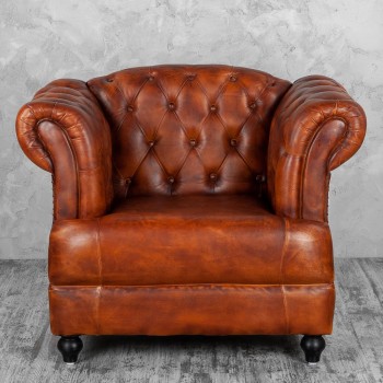 Кресло кожаное Лофт Честер-Нью (Коричневый, Рыжий) в Мирном - mirnyj.mebel54.com | фото