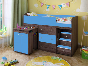 Кровать-чердак Малыш 1600 Бодего/Голубой в Мирном - mirnyj.mebel54.com | фото