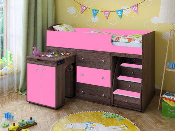 Кровать-чердак Малыш 1600 Бодего/Розовый в Мирном - mirnyj.mebel54.com | фото