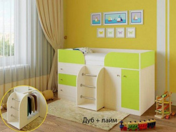 Кровать-чердак Малыш-4 Дуб молочный/Лайм в Мирном - mirnyj.mebel54.com | фото