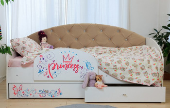 Кровать детская Эльза с бортиком Принцесса Белый/Бежевый в Мирном - mirnyj.mebel54.com | фото