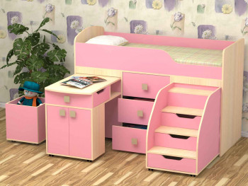 Кровать детская Фея 1.6 Дуб молочный/Розовый в Мирном - mirnyj.mebel54.com | фото
