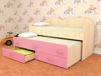Кровать детская Нимфа двухместная 2.0 Дуб молочный/Розовый в Мирном - mirnyj.mebel54.com | фото