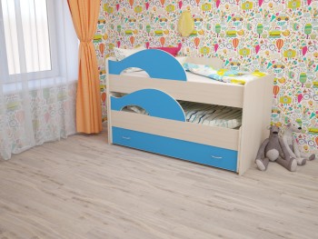 Кровать детская Радуга 1600 Млечный дуб/Голубой в Мирном - mirnyj.mebel54.com | фото