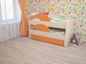 Кровать детская Радуга 1600 Млечный дуб/Оранжевый в Мирном - mirnyj.mebel54.com | фото