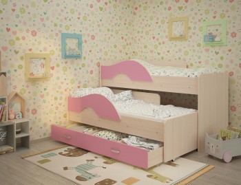 Кровать детская Радуга 1600 Млечный дуб/Розовый в Мирном - mirnyj.mebel54.com | фото