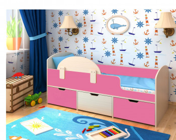 Кровать Малыш-мини Дуб молочный/Розовый в Мирном - mirnyj.mebel54.com | фото