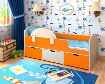 Кровать Малыш-мини с бортиком Дуб молочный/Оранжевый в Мирном - mirnyj.mebel54.com | фото