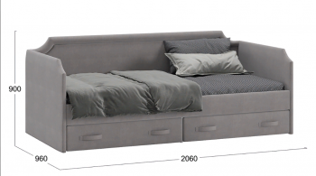 Кровать с мягкой обивкой и ящиками «Кантри» Тип 1 (900) (Велюр Светло-серый) в Мирном - mirnyj.mebel54.com | фото