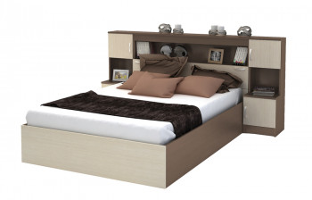 Кровать с прикроватным блоком КР 552 Спальня Basya (шимо темный/шимо светлый) в Мирном - mirnyj.mebel54.com | фото