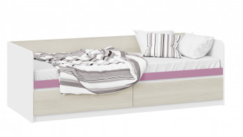 Кровать «Сканди» с 2 ящиками Дуб Гарден/Белый/Лиловый в Мирном - mirnyj.mebel54.com | фото