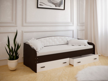 Кровать Софа-7 с мягкой спинкой (800х1900) Венге/ Белый в Мирном - mirnyj.mebel54.com | фото
