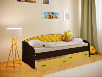 Кровать Софа-7 с мягкой спинкой (800х1900) Венге/Желтый в Мирном - mirnyj.mebel54.com | фото