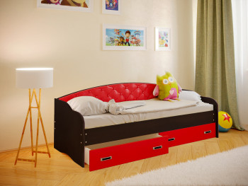 Кровать Софа-7 с мягкой спинкой (800х1900) Венге/Красный в Мирном - mirnyj.mebel54.com | фото