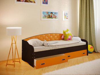 Кровать Софа-7 с мягкой спинкой (800х1900) Венге/Оранжевый в Мирном - mirnyj.mebel54.com | фото