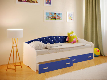 Кровать Софа-7 с мягкой спинкой со стразами (800х1900) Белый/Синий в Мирном - mirnyj.mebel54.com | фото