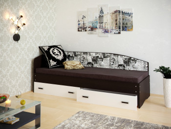 Кровать Софа-9 с мягкой спинкой с рисунком Милана (900х1900) Венге/Белый в Мирном - mirnyj.mebel54.com | фото