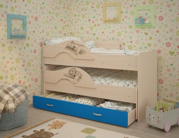 Кровать выкатная Радуга-Сафари детская 1600 Млечный дуб/Голубой в Мирном - mirnyj.mebel54.com | фото