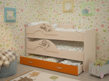 Кровать выкатная Радуга-Сафари детская 1600 Млечный дуб/Оранжевый в Мирном - mirnyj.mebel54.com | фото