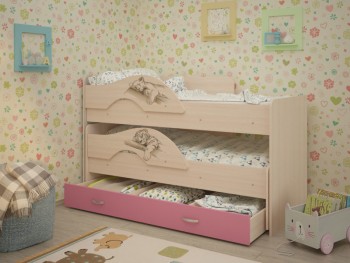 Кровать выкатная Радуга-Сафари детская 1600 Млечный дуб/Розовый в Мирном - mirnyj.mebel54.com | фото