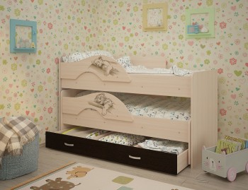 Кровать выкатная Радуга-Сафари детская 1600 Млечный дуб/Венге в Мирном - mirnyj.mebel54.com | фото