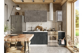 Кухонный гарнитур Нувель 1800мм белый/бетон коричневый/бетон черный в Мирном - mirnyj.mebel54.com | фото