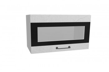 Лофт ПГСФ 600 шкаф верхний горизонтальный со стеклом и фотопечатью (Штукатурка белая/корпус Серый) в Мирном - mirnyj.mebel54.com | фото