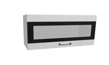 Лофт ПГСФ 800 шкаф верхний горизонтальный со стеклом и фотопечатью (Штукатурка белая/корпус Серый) в Мирном - mirnyj.mebel54.com | фото