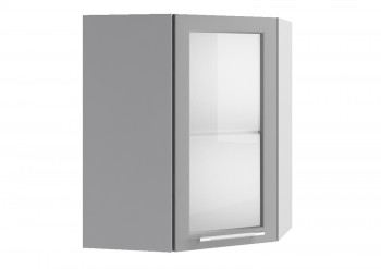 Лофт ПУС 550 шкаф верхний угловой со стеклом (Штукатурка белая/корпус Серый) в Мирном - mirnyj.mebel54.com | фото