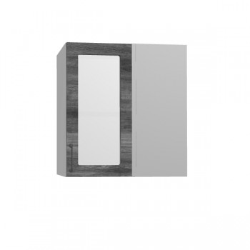 Лофт ПУС 650 шкаф верхний угловой со стеклом (Дуб бурый/корпус Серый) в Мирном - mirnyj.mebel54.com | фото