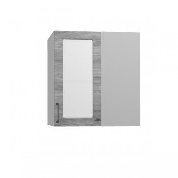 Лофт ПУС 650 шкаф верхний угловой со стеклом (Дуб майский/корпус Серый) в Мирном - mirnyj.mebel54.com | фото