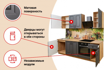 Модульная кухня Глетчер 2,5 м Маренго Силк (дуб крафт золотой) в Мирном - mirnyj.mebel54.com | фото