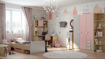 Полка между шкафами 1660 Грэйси (Розовый/Серый/корпус Клен) в Мирном - mirnyj.mebel54.com | фото