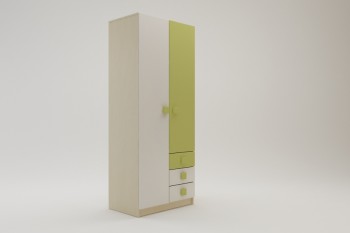 Шкаф 2-х створчатый с ящиками Эппл (Зеленый/Белый/корпус Клен) в Мирном - mirnyj.mebel54.com | фото