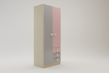 Шкаф 2-х створчатый с ящиками Грэйси (Розовый/Серый/корпус Клен) в Мирном - mirnyj.mebel54.com | фото