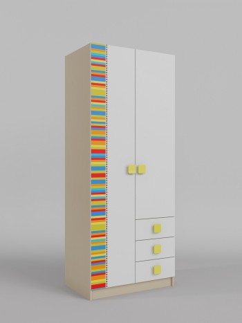 Шкаф 2-х створчатый с ящиками Клаксон без машинок (Белый/корпус Клен) в Мирном - mirnyj.mebel54.com | фото