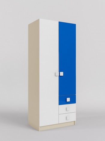 Шкаф 2-х створчатый с ящиками Скай люкс (Синий/Белый/корпус Клен) в Мирном - mirnyj.mebel54.com | фото