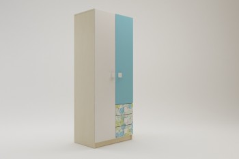 Шкаф 2-х створчатый с ящиками Твит (Белый/Зеленый/корпус Клен) в Мирном - mirnyj.mebel54.com | фото