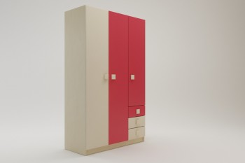 Шкаф 3-х створчатый с ящиками Бэрри (Бежевый/Красный/корпус Клен) в Мирном - mirnyj.mebel54.com | фото
