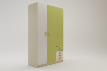 Шкаф 3-х створчатый с ящиками Эппл (Зеленый/Белый/корпус Клен) в Мирном - mirnyj.mebel54.com | фото