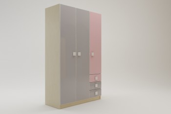 Шкаф 3-х створчатый с ящиками Грэйси (Розовый/Серый/корпус Клен) в Мирном - mirnyj.mebel54.com | фото