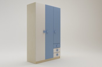 Шкаф 3-х створчатый с ящиками Скай (Синий/Белый/корпус Клен) в Мирном - mirnyj.mebel54.com | фото