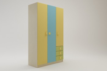 Шкаф 3-х створчатый с ящиками Смайли (Желтый/Голубой/Зеленый/корпус Клен) в Мирном - mirnyj.mebel54.com | фото